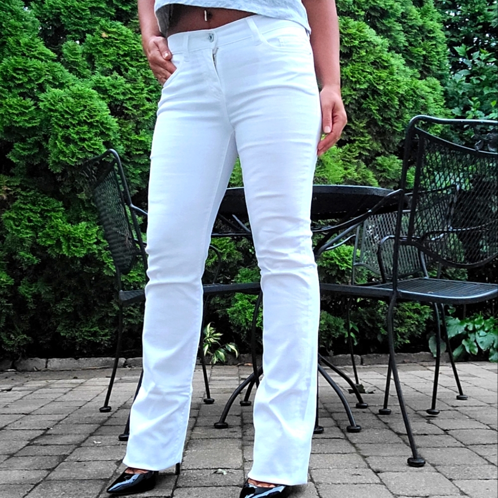 White Bootcut Mid Rise Jeans